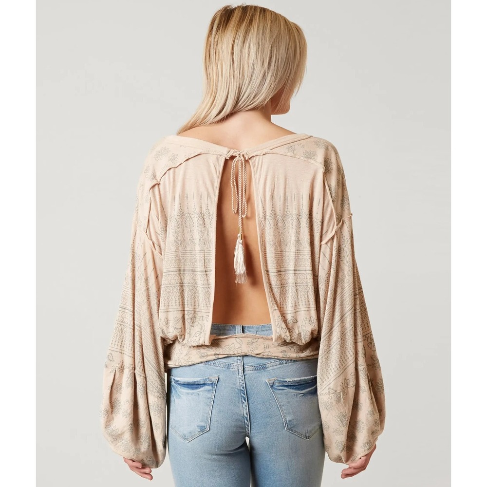 Free People Weekend Warrior Tie Waist Open Back Top Size S Hippie Boho Festival - Picture 2 of 10